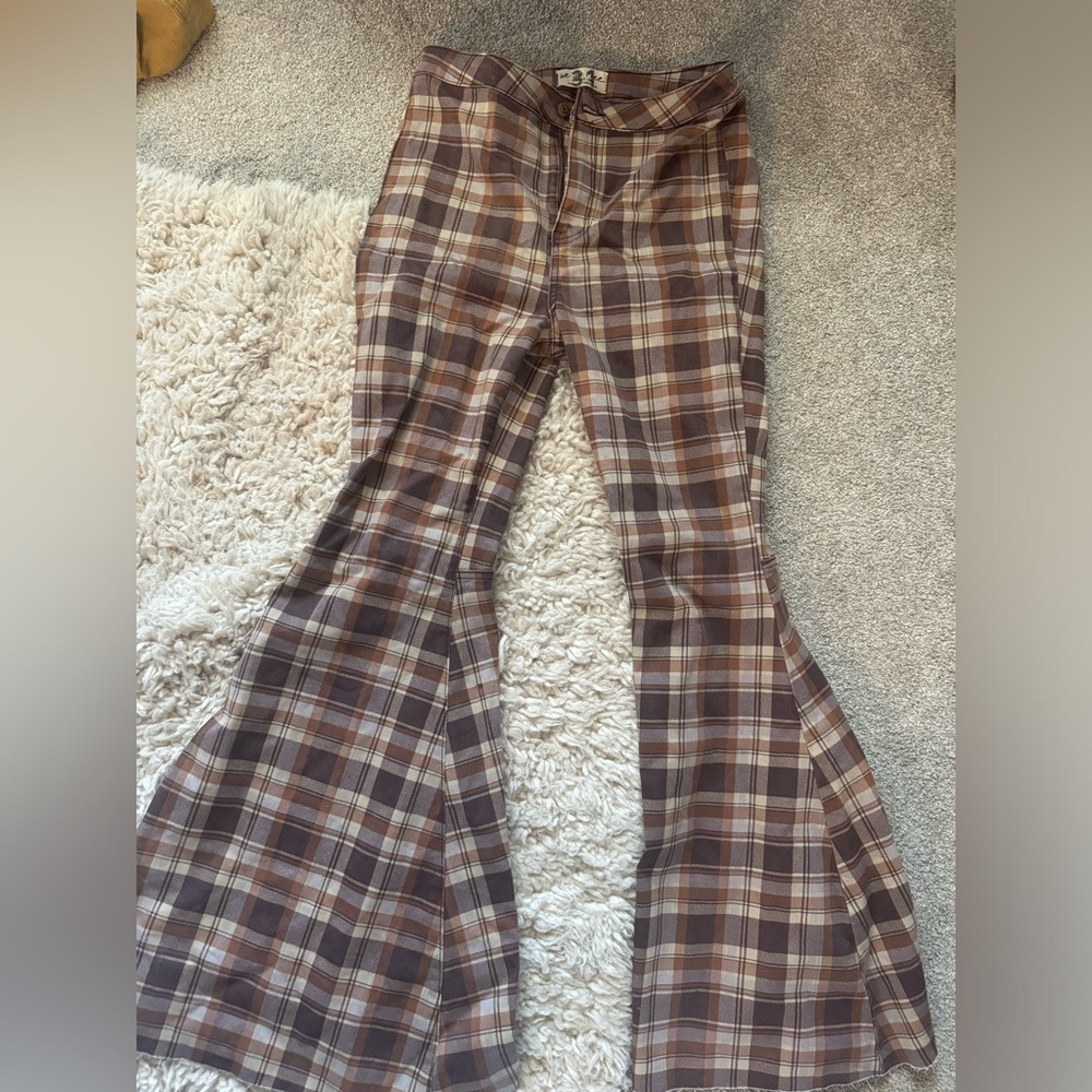 plaid free people flare jeans